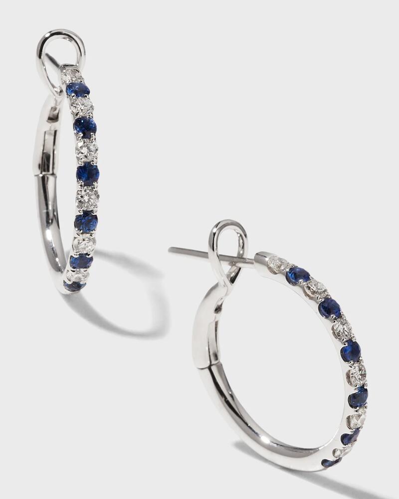 Frederic Sage White Gold Medium Diamond and Sapphire Hoop Earrings Cover