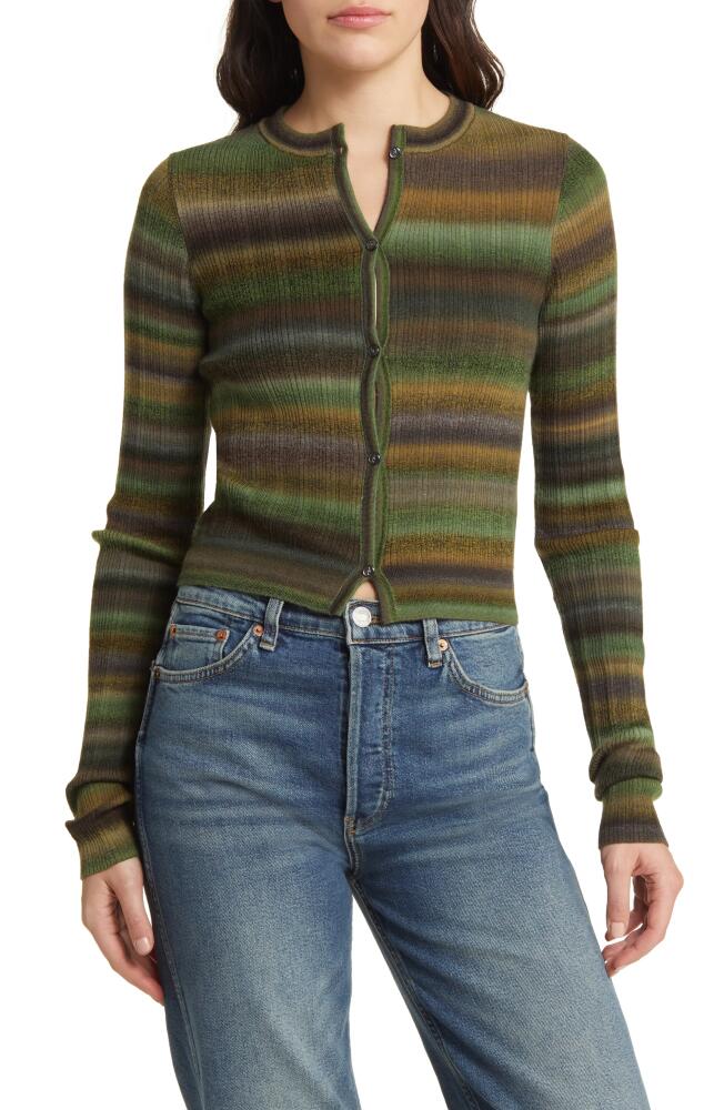 Re/Done Space Dye Stripe Rib Crop Wool Cardigan in Green Space Dye Cover