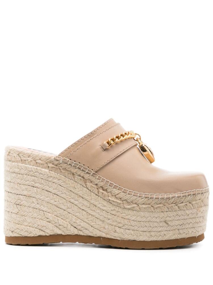 Moschino 110mm heart-padlock wedge espadrilles - Neutrals Cover