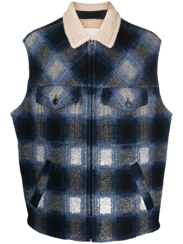 MARANT plaid-check shearling gilet - Blue Cover