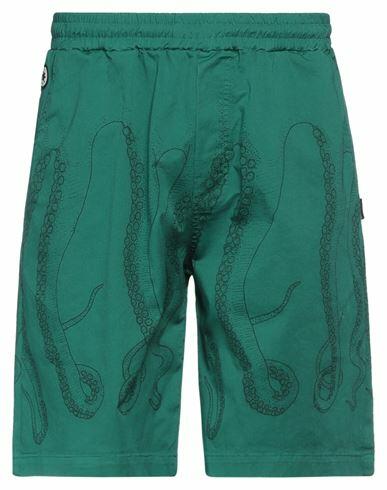 Octopus Man Shorts & Bermuda Shorts Emerald green Cotton, Elastane Cover