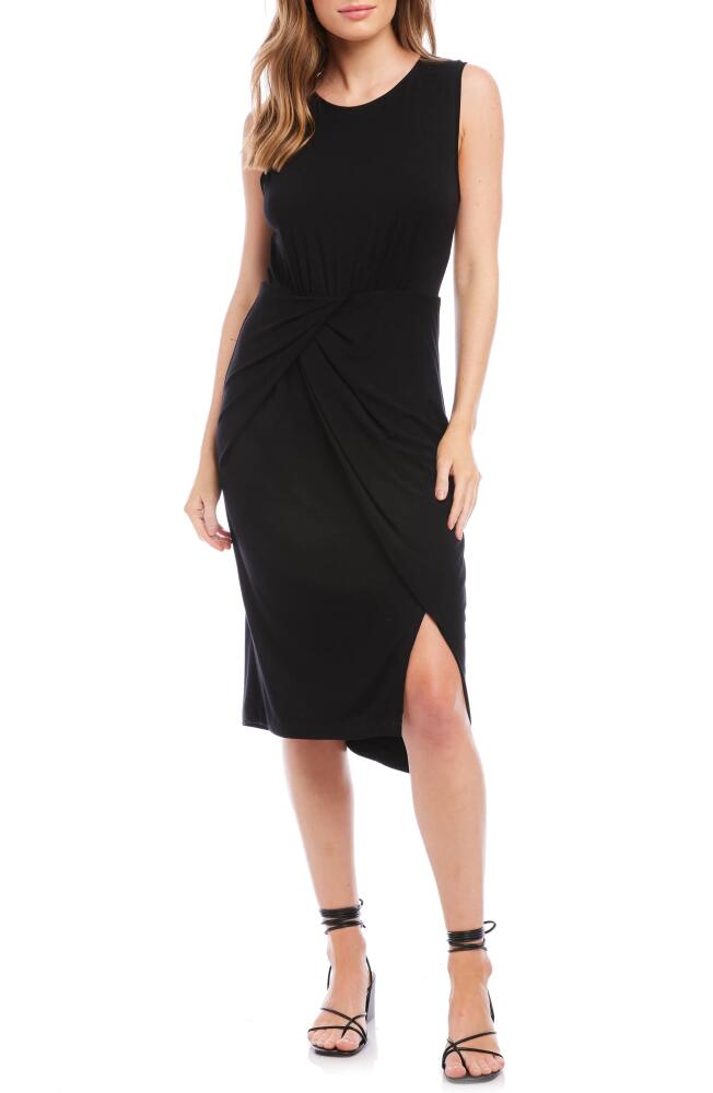 Karen Kane Asymmetric Drape Midi Dress in Black Cover