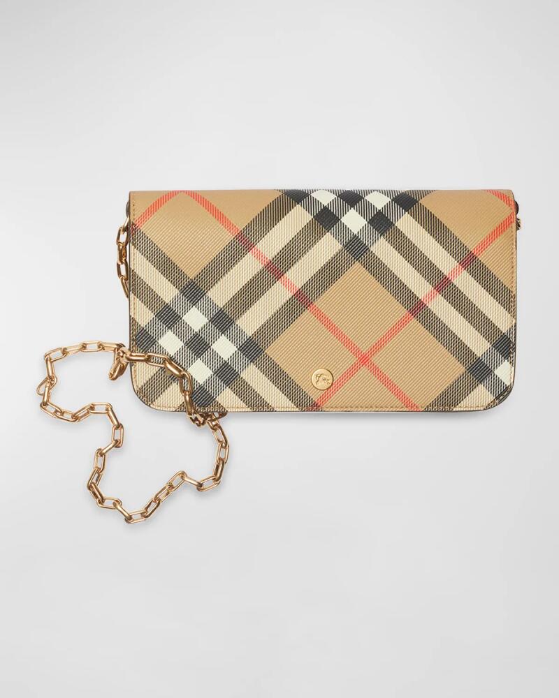 Burberry Check Flap Canvas Wallet on Chain Cover