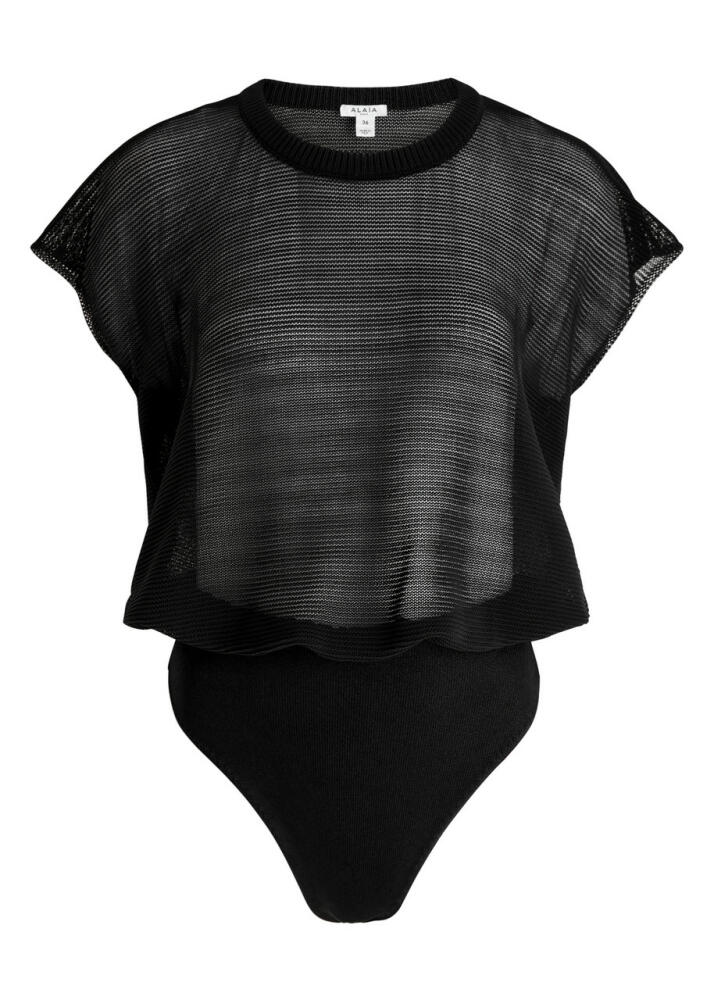 Alaïa Ribbed Sheer Cotton-blend Bodysuit - Black Cover