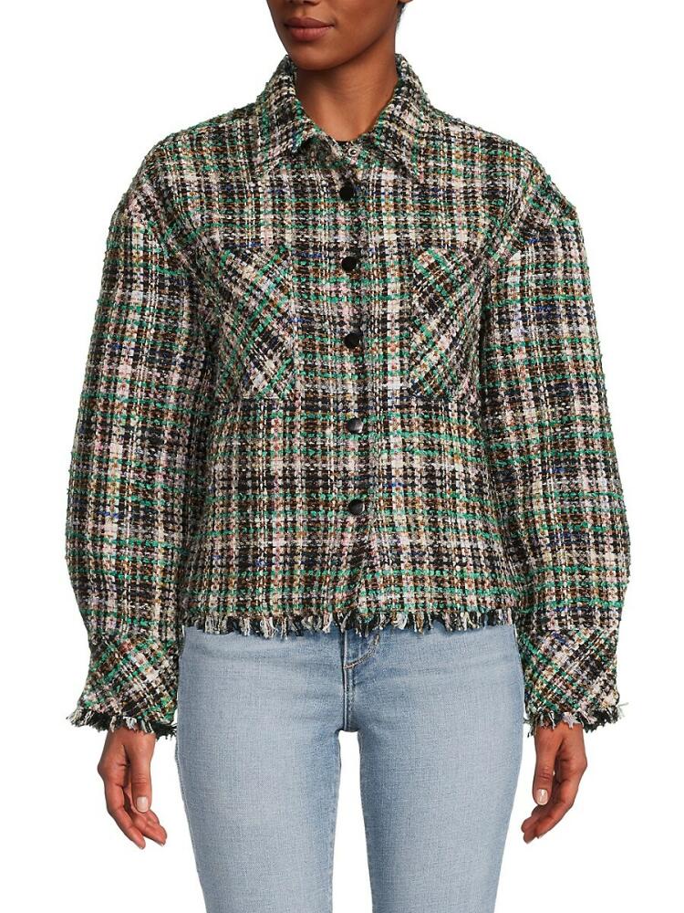 Wdny Women's Tweed Shirt Jacket - Green Black Cover