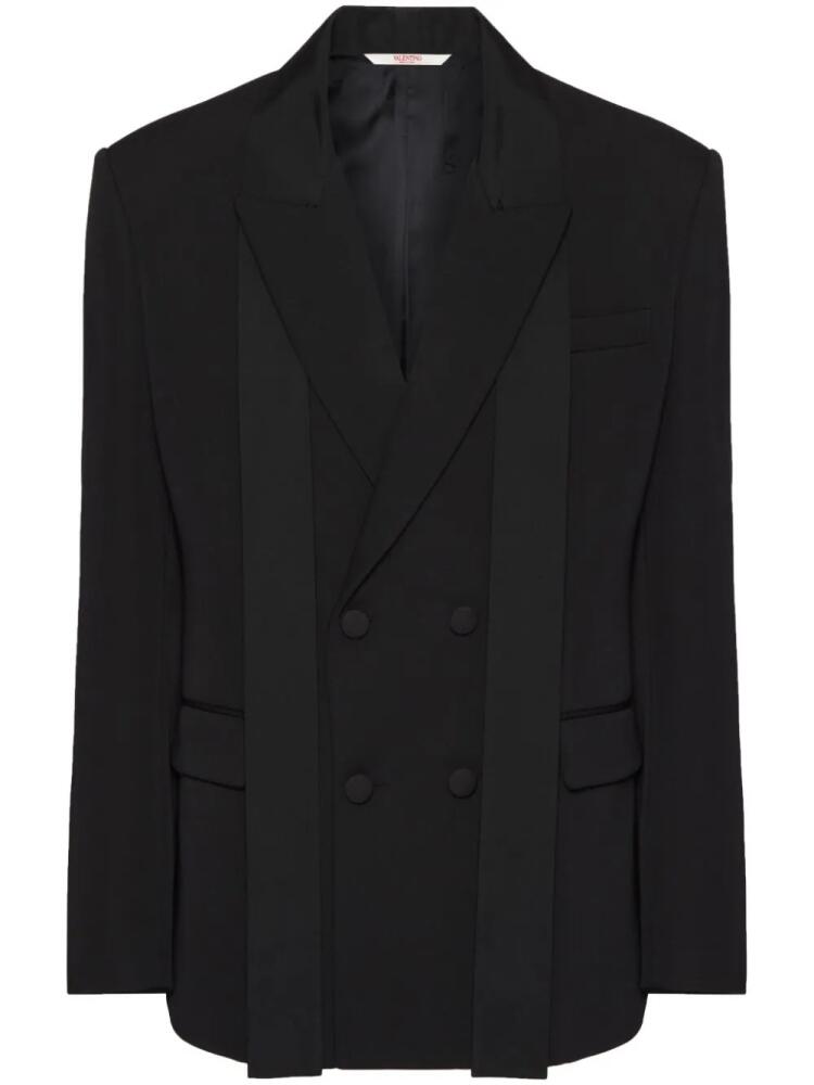 Valentino Garavani scarf-collar double-breasted wool jacket - Black Cover