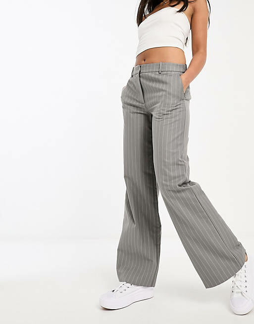 Weekday Emily pants in gray pinstripe Cover