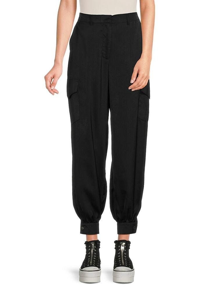 Lea & Viola Women's Satin Cargo Pants - Black Cover