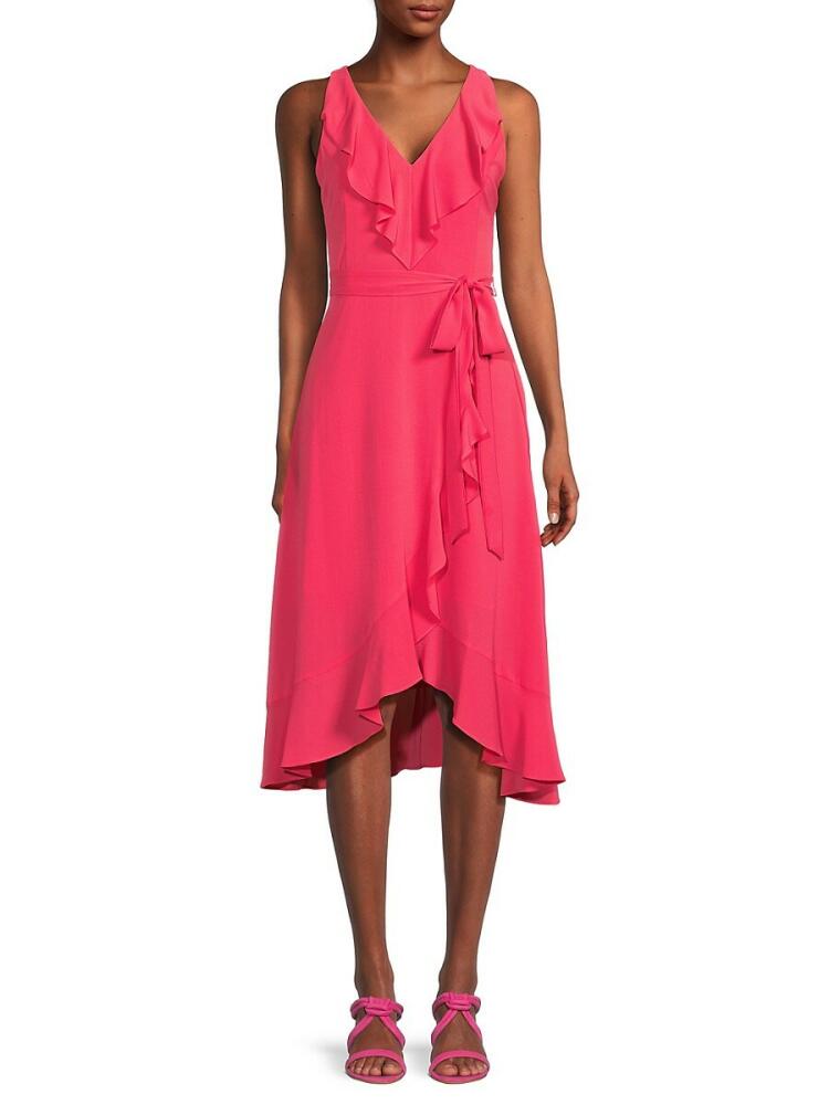 Kensie Women's Belted Ruffle Asymmetric Midi Dress - Watermelon Cover