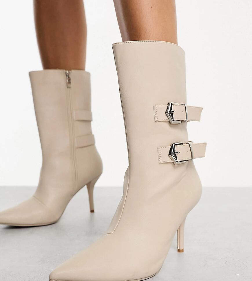 Public Desire Maria buckle heeled ankle boots in ecru-White Cover