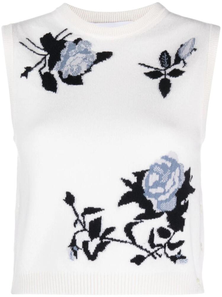 Thom Browne floral-intarsia sleeveless knitted top - Neutrals Cover