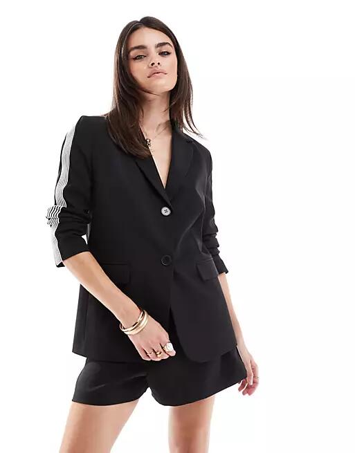 Miss Selfridge sporty side stripe relaxed fit blazer in black Cover