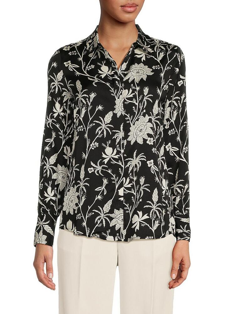 Elie Tahari Women's Floral Long Sleeve Shirt - Black White Cover