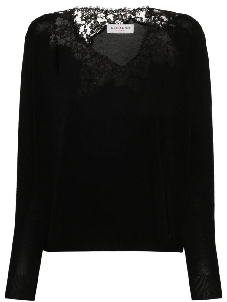 ERMANNO FIRENZE lace-trim scoop-neck jumper - Black Cover