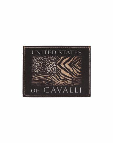 Roberto Cavalli Man Document holder Black Polyester, Bovine leather Cover