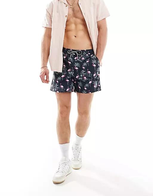 Jack & Jones swim shorts with flamingo print in navy Cover