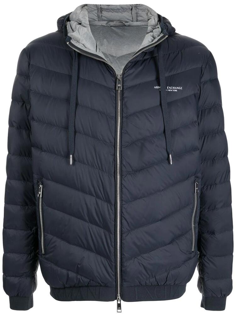 Armani Exchange padded zip-up hooded jacket - Blue Cover