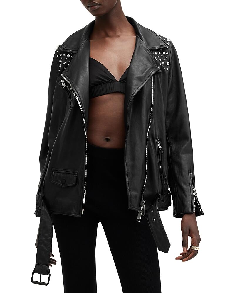 Allsaints Billie Embellished Leather Biker Jacket Cover