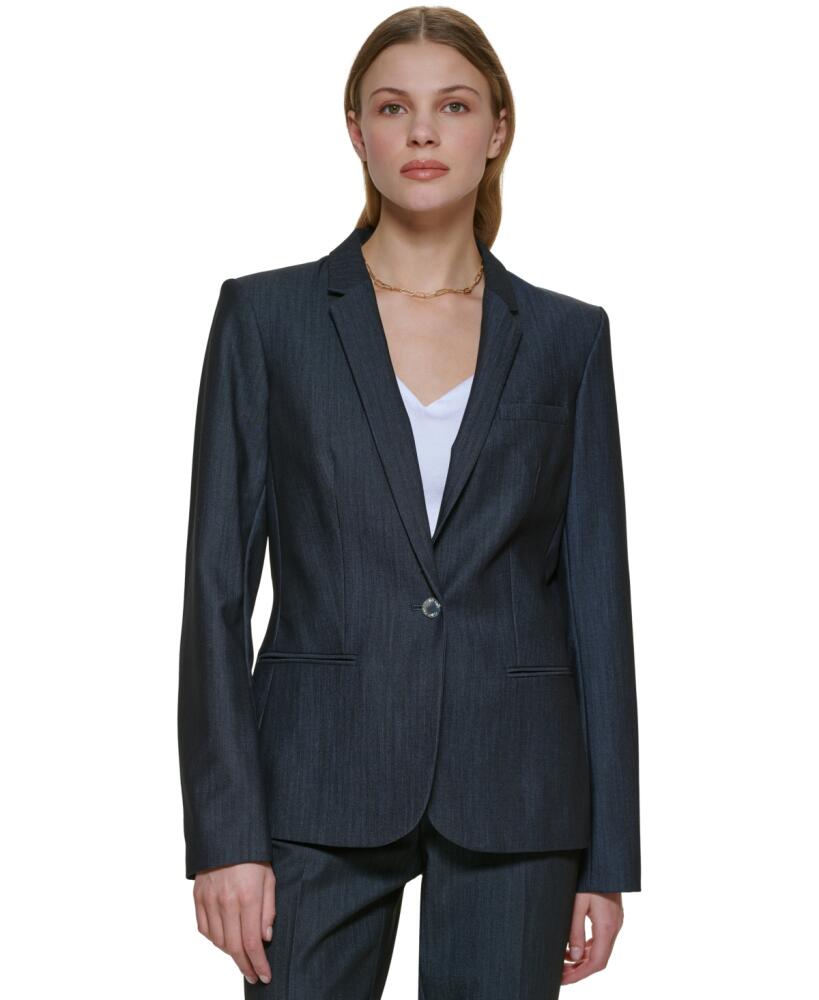 Calvin Klein One-Button Blazer, Regular and Petite Sizes - Indigo Cover