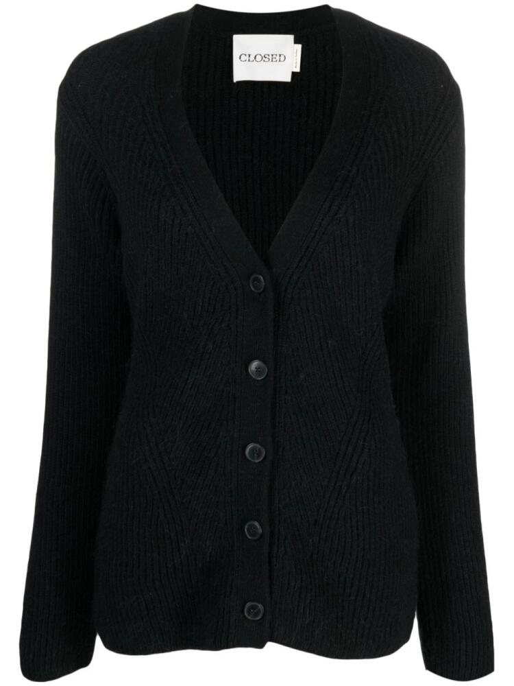 Closed ribbed-knit wool cardigan - Black Cover