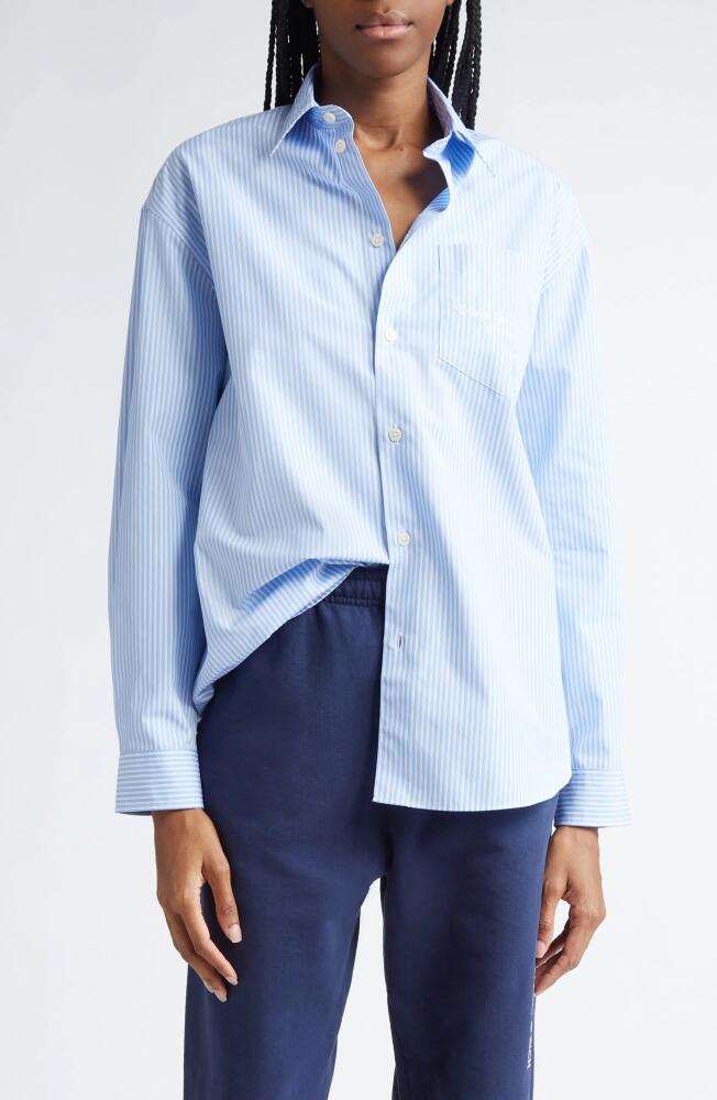 Sporty & Rich Hotel du Cap Oversize Stripe Cotton Button-Up Shirt in Blue/White Thin Stripe Cover