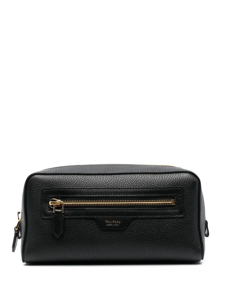 TOM FORD grained-leather logo-stamp wash bag - Black Cover