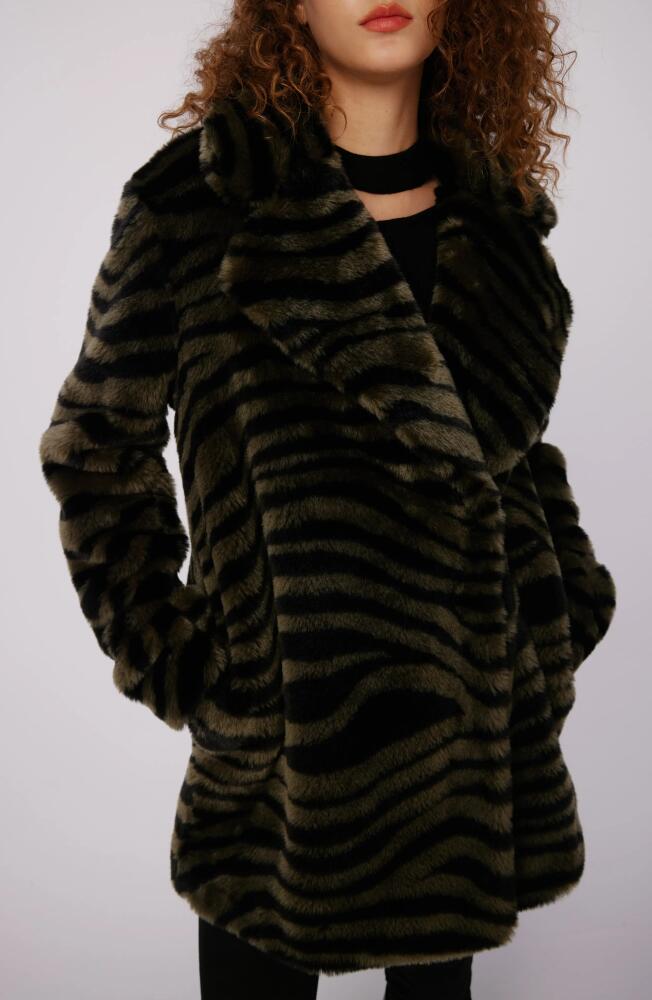 Diane von Furstenberg Tanesha Faux Fur Coat in Zebra Olive Cover