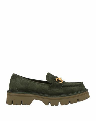 Mara Bini Woman Loafers Military green Leather Cover