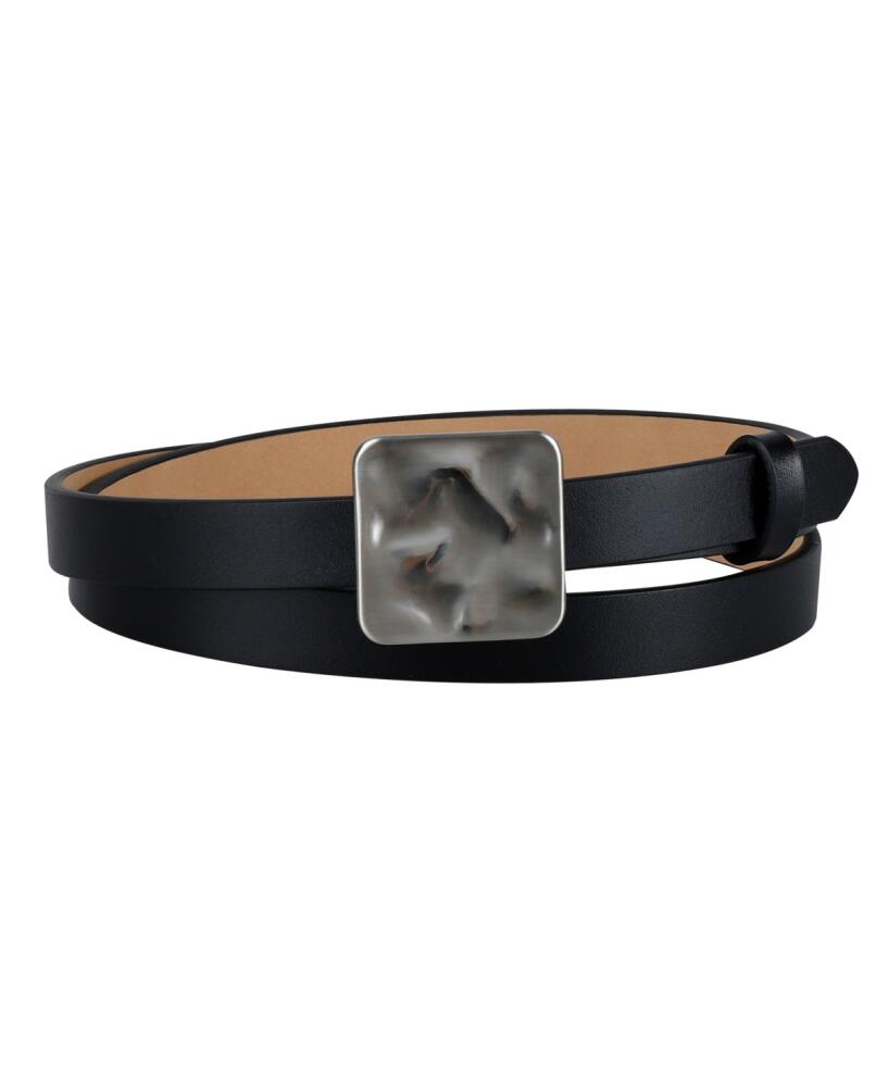 Calvin Klein Women's Skinny Hammered Plaque Buckle Belt - Black Cover