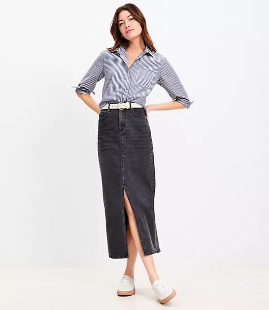 Loft Denim Front Slit Pocket Midi Skirt in Washed Black Cover