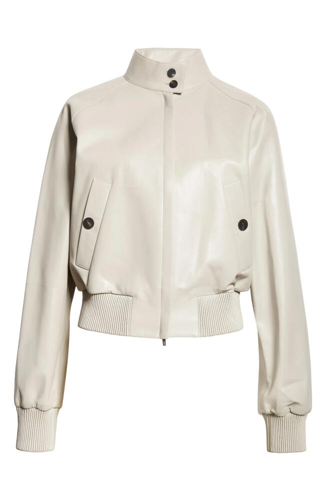 FERRAGAMO Leather Crop Bomber Jacket in Cement Cover