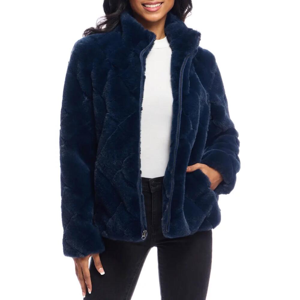 DONNA SALYERS FABULOUS FURS Paige Faux Fur Quilted Jacket in Navy Cover