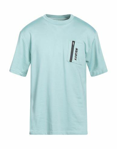 Guess Man Sweatshirt Turquoise Nylon, Cotton Cover