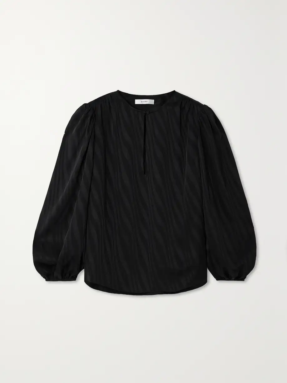 FRAME - Striped Satin-jacquard Blouse - Black Cover