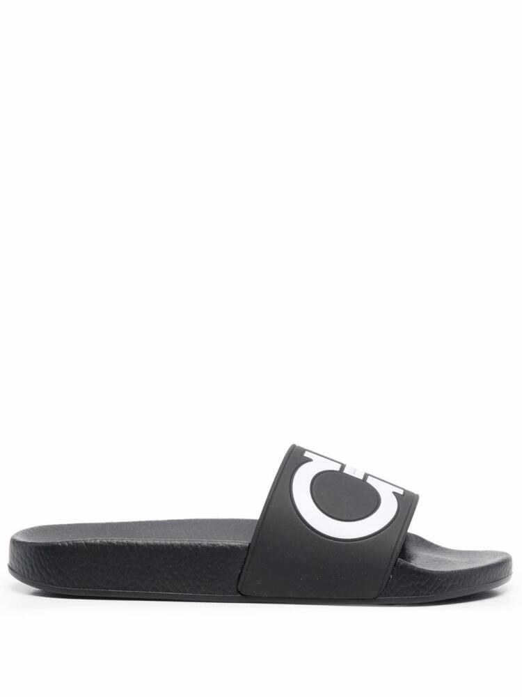 Ferragamo Gancini-print open-toe slides - Black Cover