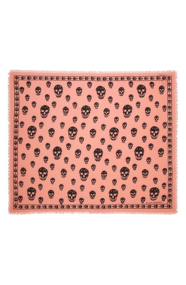 Alexander McQueen Skull Print Wool Scarf in Coral/Black Cover