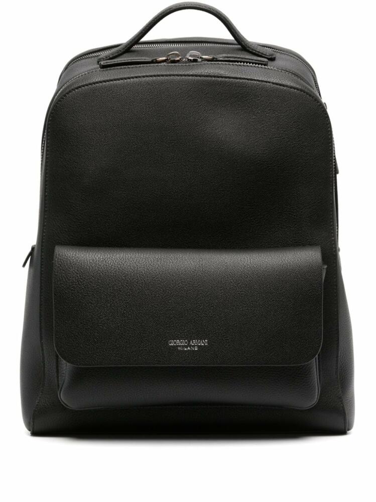 Giorgio Armani logo-stamp leather backpack - Black Cover