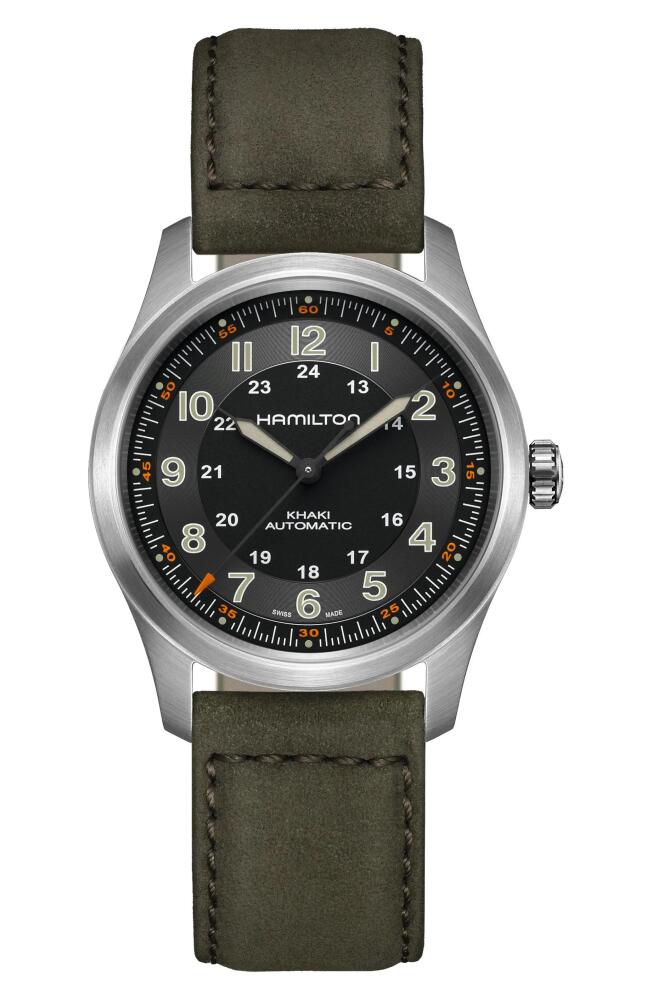 Hamilton Khaki Field Automatic Leather Strap Watch, 38mm in Black Cover