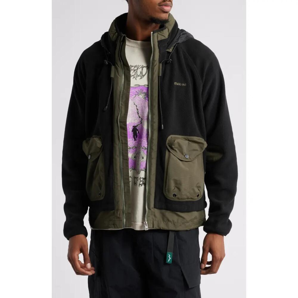 Afield Out Crest Fleece Hooded Utility Jacket in Black Cover