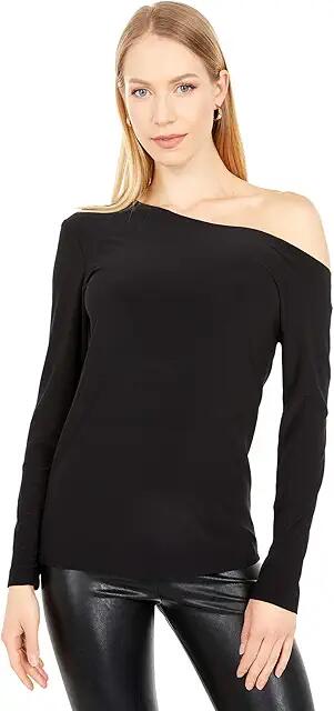 Norma Kamali Long Sleeve Drop Shoulder Top (Black) Women's Clothing Cover