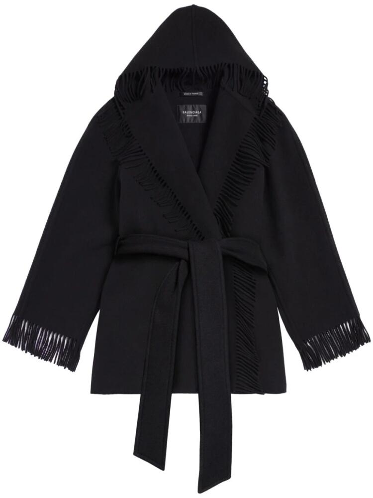 Balenciaga fringed wool wrap coat - Black Cover