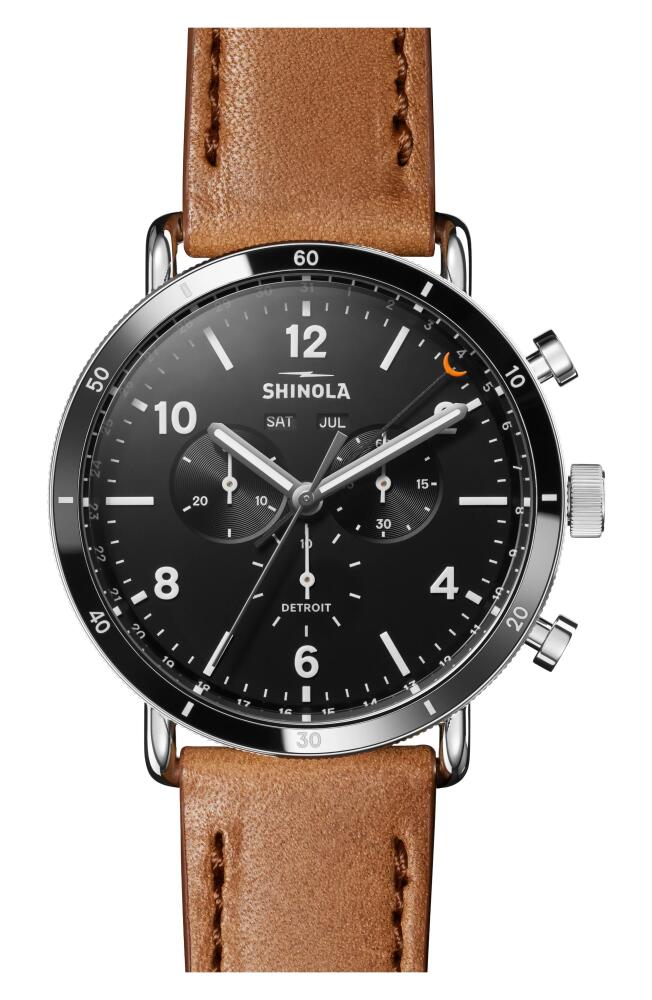 Shinola Canfield Sport Chronograph Leather Strap Watch, 45mm in Black Cover