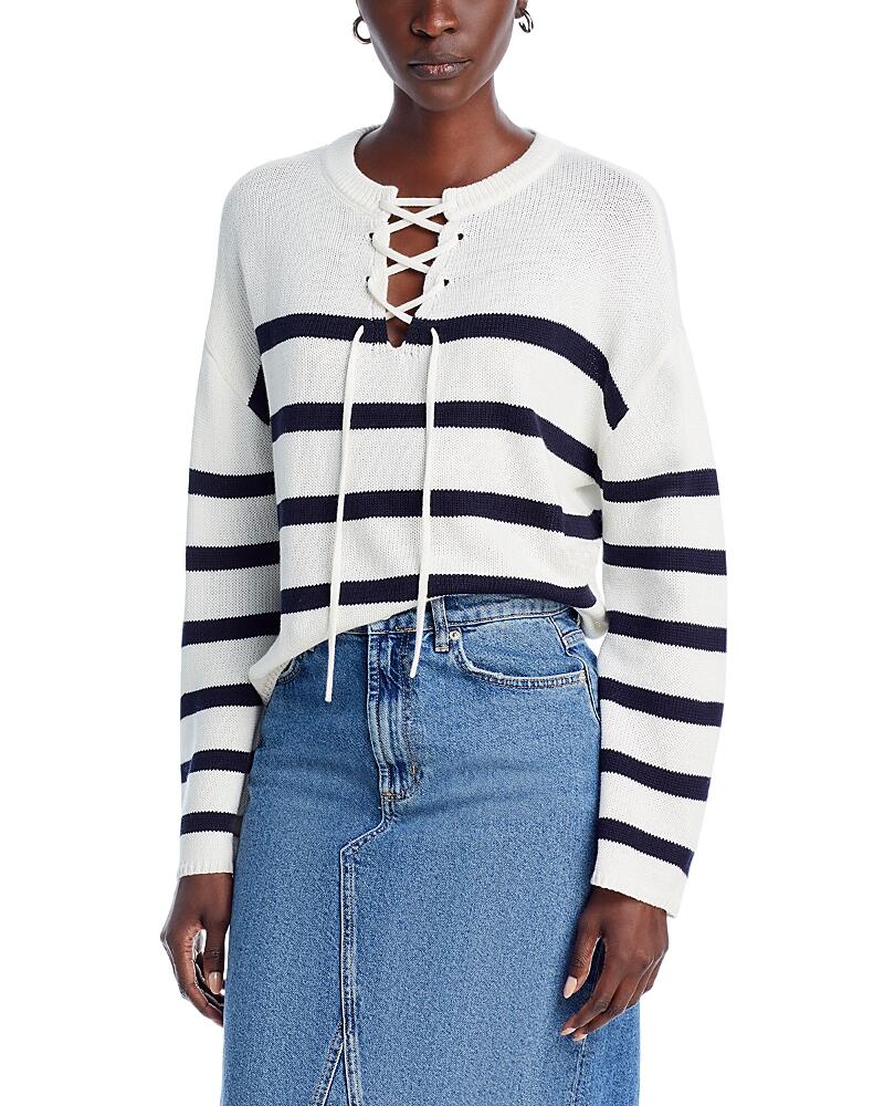 Aqua Striped Lace Up Sweater - Exclusive Cover