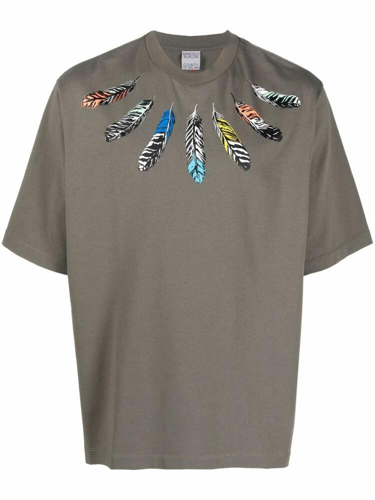 Marcelo Burlon County of Milan feathers detail T-shirt - Grey Cover