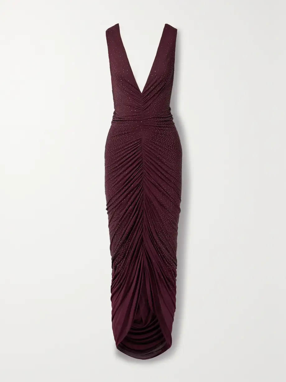 Ralph Lauren Collection - Daemyn Crystal-embellished Ruched Stretch-jersey Gown - Burgundy Cover