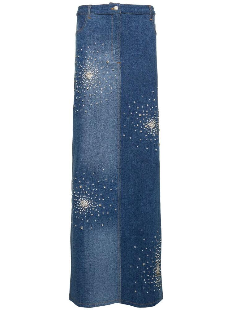 DES PHEMMES Tie Dye Embellished Denim Midi Skirt Cover