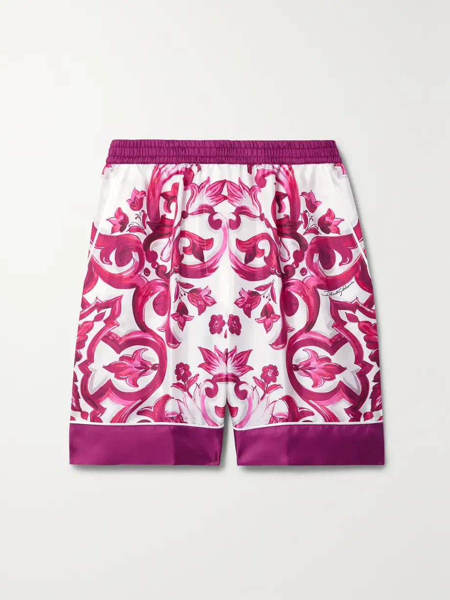 Dolce & Gabbana - Maiolica Printed Silk-satin Twill Shorts - Pink Cover