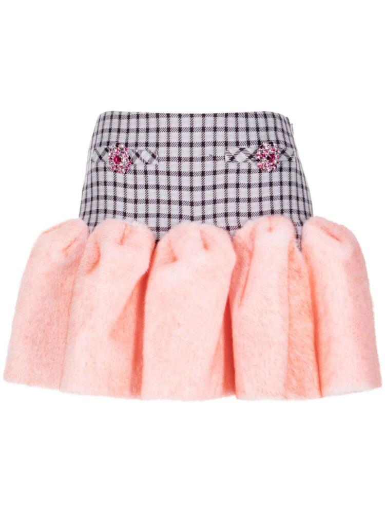 AREA Godet faux fur-trimmed mini skirt - Pink Cover