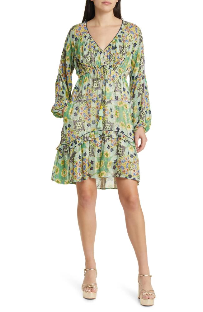 CIEBON Crissta Metallic Floral Long Sleeve Dress in Green Cover