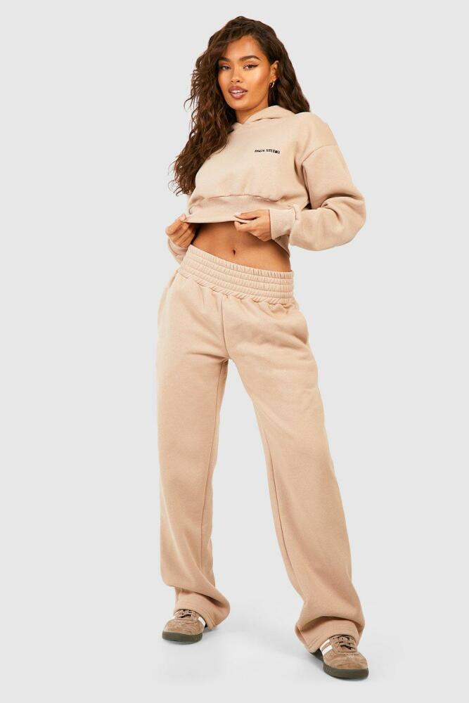 boohoo Womens Deep Hem Hooded Straight Leg Tracksuit - Beige Cover